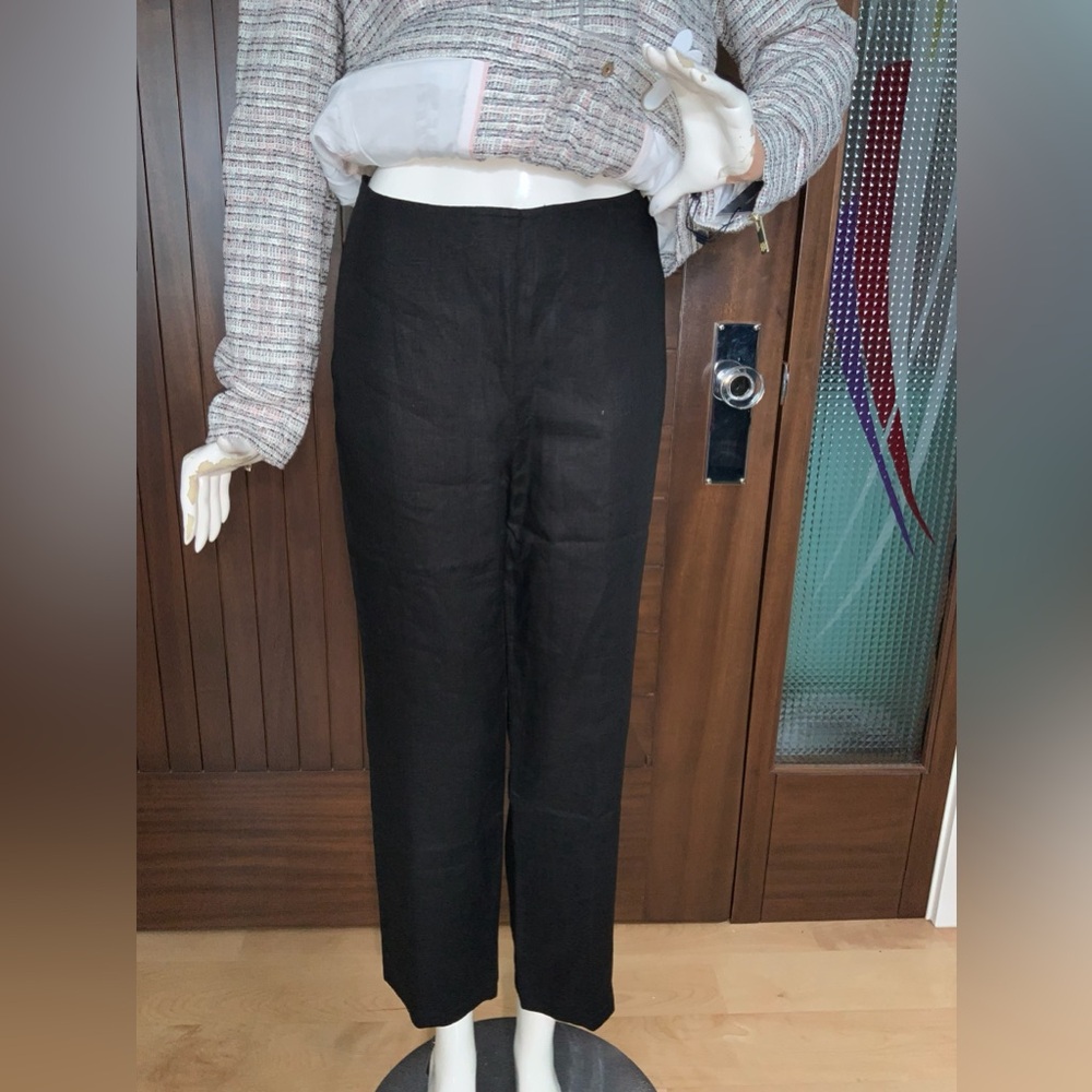 GRETCHEN SCOTT Black Linen Trousers Pants, Sz. M